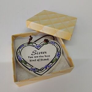 Sister Heart Ornament Best Kind of Friend Gift Present Home Decor 3.5" W Russ
